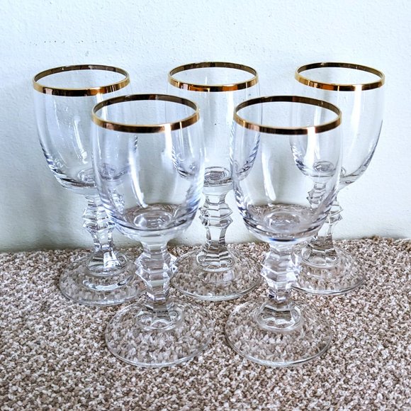 5 Vintage Czech Bohemian Crystal Gold Trim Vodka Liquor Shot Glasses Set Of 5 - Picture 1 of 7